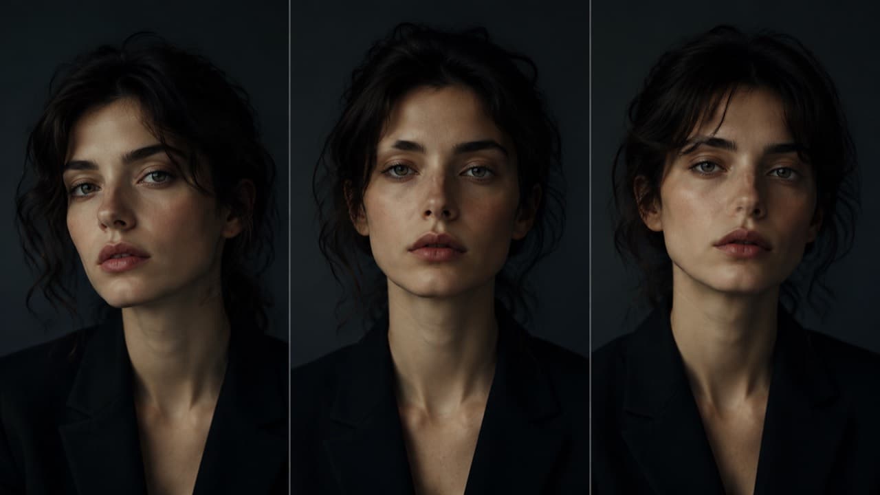 Three sequential portraits of the same person whose face subtly differs